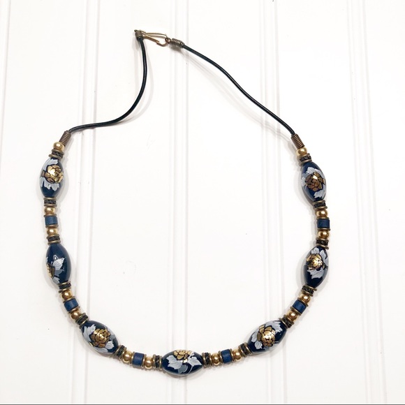 Jewelry - Beaded blue and gold necklace